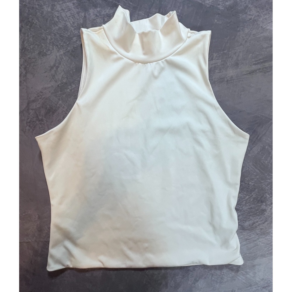 No Boundaries Blouse Top Womens Large 11-13 White Sleeveless Casual Mock Neck